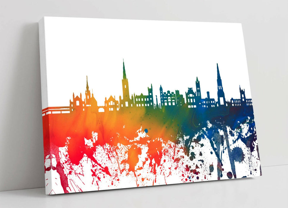 DERRY CITY SKYLINE RAINBOW SPLASH ART -CANVAS WALL ART PRINT ARTWORK DEEP FRAME