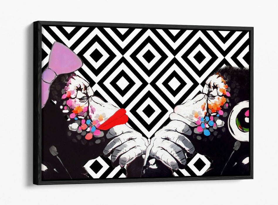 BANKSY MONKEY THINKERS DUO -FLOAT EFFECT CANVAS WALL ART PIC PRINT- BLACK WHITE