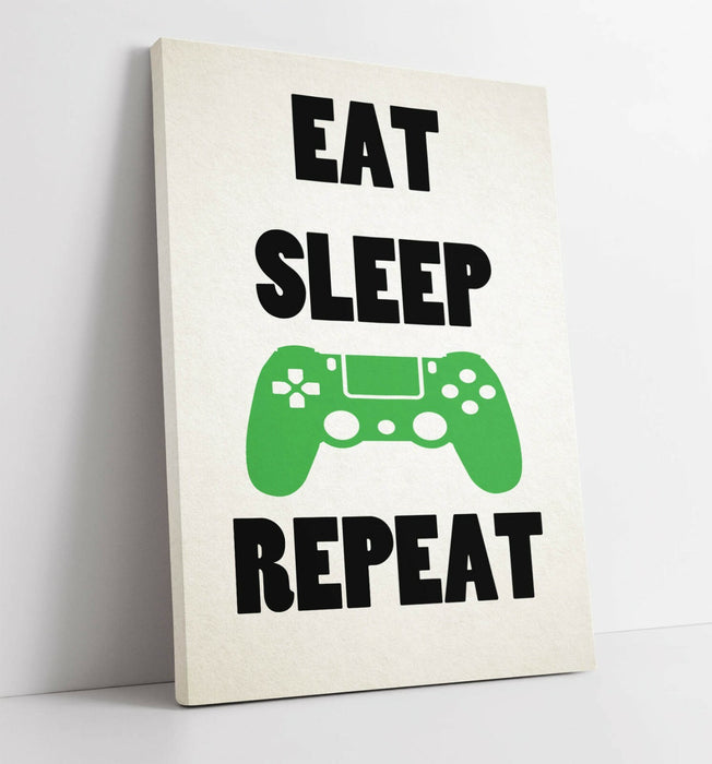 "EAT SLEEP GAME REPEAT" FUNNY GAMER QUOTE KIDS -CANVAS WALL ART PICTURE PRINT