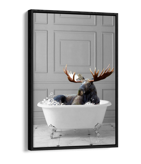 MOOSE IN BATHTUB -QUIRKY BATHROOM FLOAT EFFECT CANVAS WALL ART PIC PRINT
