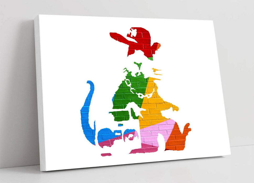 BANKSY, GANGSTA RAT RAINBOW WALL EFFECT -CANVAS WALL ART PRINT ARTWORK FRAMED