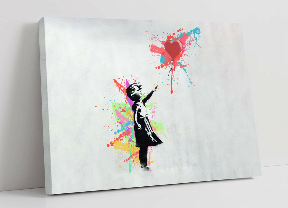 BANKSY, BALLOON GIRL RAINBOW SPLASH ART -CANVAS WALL ART PRINT ARTWORK FRAMED