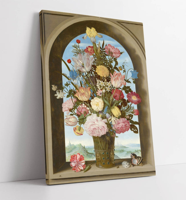 AMBROSIUS BOSSCHAERT, FLOWERS IN A WINDOW -CANVAS WALL ART ARTWORK PRINT