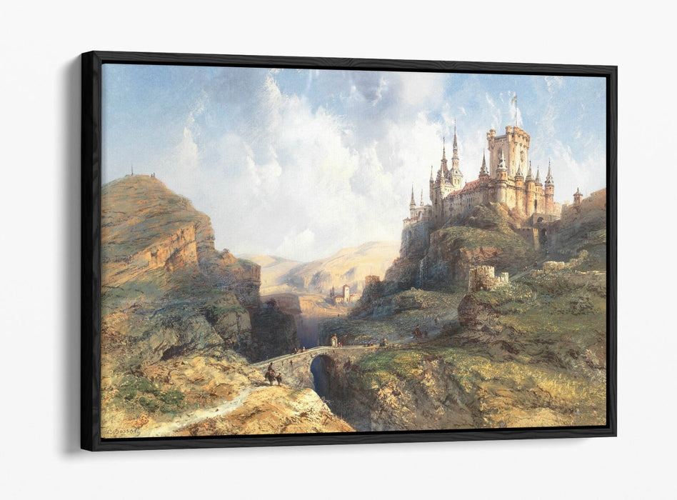 CARLO BOSSOLI, TRAVELLERS ON THE CASTLE ROAD -FLOAT EFFECT CANVAS WALL ART PRINT