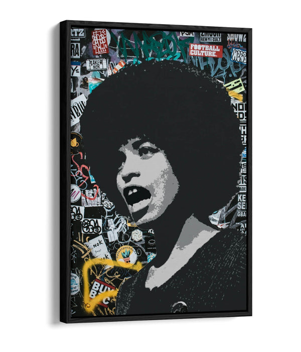 ANGELA DAVIS ACTIVIST GRAFFITI -FLOAT EFFECT CANVAS WALL ART PIC PRINT BANKSY