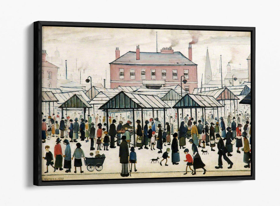 LS LOWRY MARKET SCENE NORTHERN TOWN -FLOAT EFFECT CANVAS WALL ART PIC PRINT-
