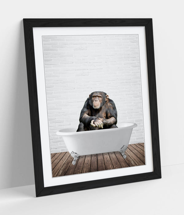CHIMP IN BATHTUB -QUIRKY ART FRAMED POSTER PICTURE PRINT BATHROOM ARTWORK
