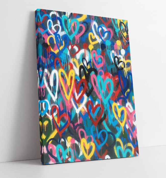 BANKSY LOVE WALL HEARTS PORTRAIT- GRAFFITI CANVAS WALL ART PRINT STREET ARTWORK