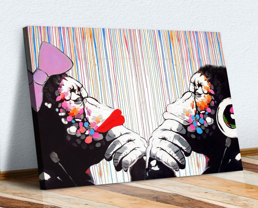 BANKSY CANVAS WALL ART PRINT DJ MONKEY COLOURED RAIN DUO ARTWORK GRAFFITI