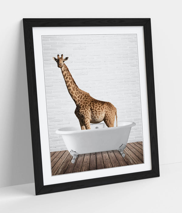 GIRAFFE IN BATHTUB -QUIRKY ART FRAMED POSTER PICTURE PRINT BATHROOM ARTWORK