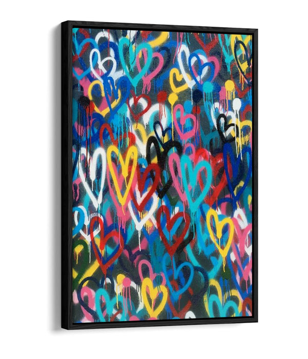 BANKSY LOVE WALL PORTRAIT -FLOAT EFFECT CANVAS WALL ART PIC PRINT-RAINBOW COLOUR