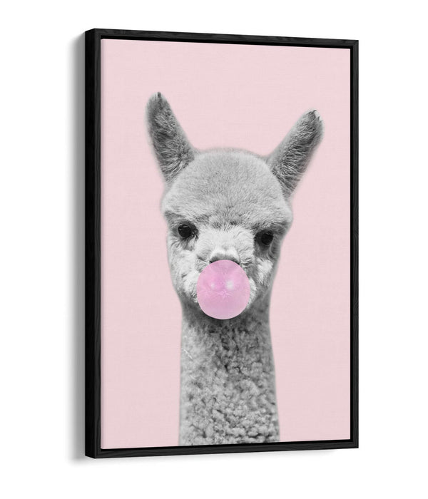 ALPACA BLACK WHITE BABY PINK BUBBLEGUM FLOAT EFFECT CANVAS WALL ART PIC PRINT