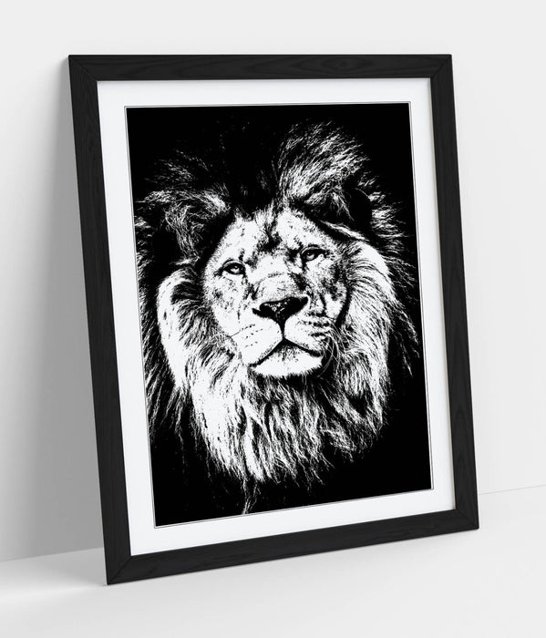LION HEAD BLACK AND WHITE -WALL ART PRINT STRENGTH COURAGE 4 FRAME SIZES POSTER