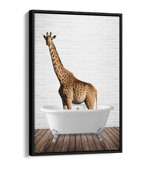 GIRAFFE IN BATHTUB -QUIRKY BATHROOM FLOAT EFFECT CANVAS WALL ART PIC PRINT