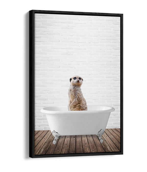 MEERKAT IN BATHTUB -QUIRKY BATHROOM FLOAT EFFECT CANVAS WALL ART FUNNY PRINT