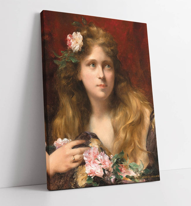 ALEXIS VOLLON, YOUNG LADY WITH ROSES -CANVAS WALL ART ARTWORK PRINT