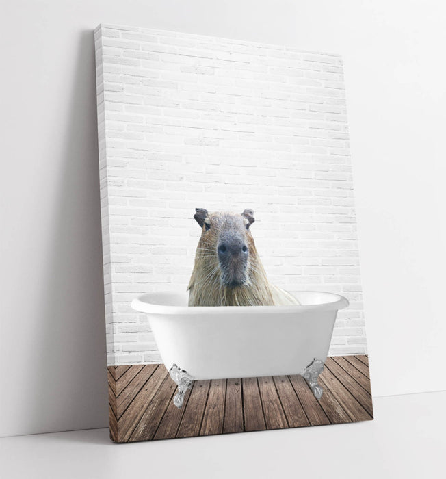 CAPYBARA IN BATHTUB -QUIRKY CANVAS WALL ART PRINT ARTWORK ANIMAL FRAMED BATHROOM