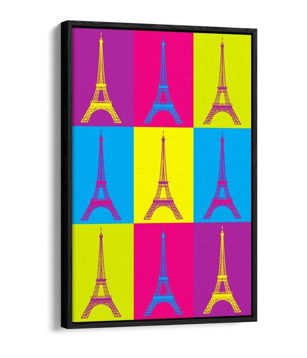 EIFFEL TOWER PARIS COLOURFUL POP ART -FLOAT EFFECT CANVAS WALL ART PRINT