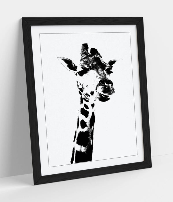 GIRAFFE, BLACK AND WHITE ANIMAL STENCIL STYLE -WALL ART PRINT POSTER ARTWORK