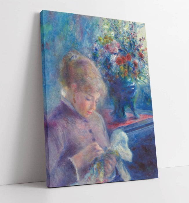 PIERRE AUGUSTE RENOIR, YOUNG WOMAN SEWING -CANVAS WALL ARTWORK PICTURE PRINT