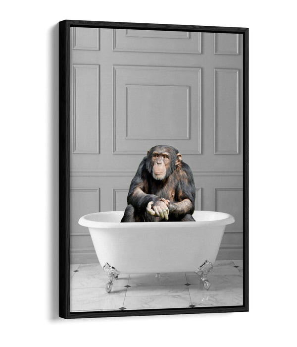 CHIMP IN BATHTUB -QUIRKY BATHROOM FLOAT EFFECT CANVAS WALL ART PIC PRINT