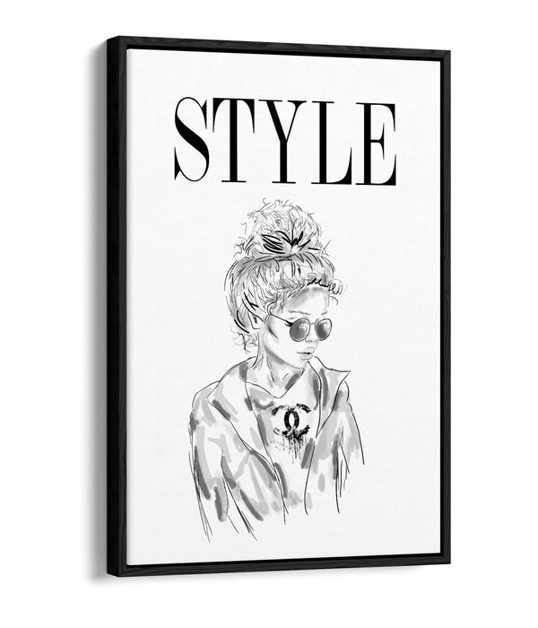 STYLE GIRL COCO -FLOAT EFFECT CANVAS WALL ART PIC PRINT- BLACK & WHITE