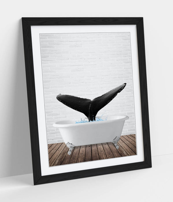 WHALE IN BATHTUB -QUIRKY ART FRAMED POSTER PICTURE PRINT BATHROOM ARTWORK
