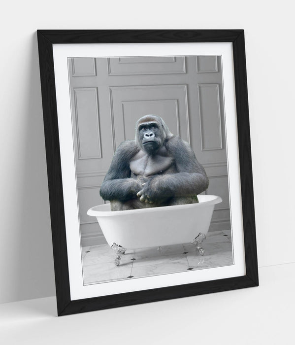 GORILLA IN BATHTUB -QUIRKY ART FRAMED POSTER PICTURE PRINT BATHROOM ARTWORK
