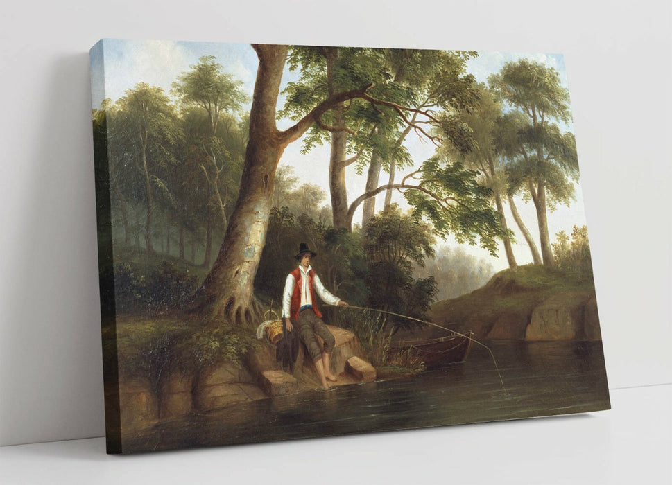 ROBERT S DUNCANSON, MAN FISHING -CANVAS WALL ART PRINT ARTWORK FRAMED