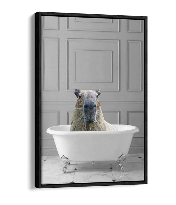 CAPYBARA IN BATHTUB -QUIRKY BATHROOM FLOAT EFFECT CANVAS WALL ART PIC PRINT