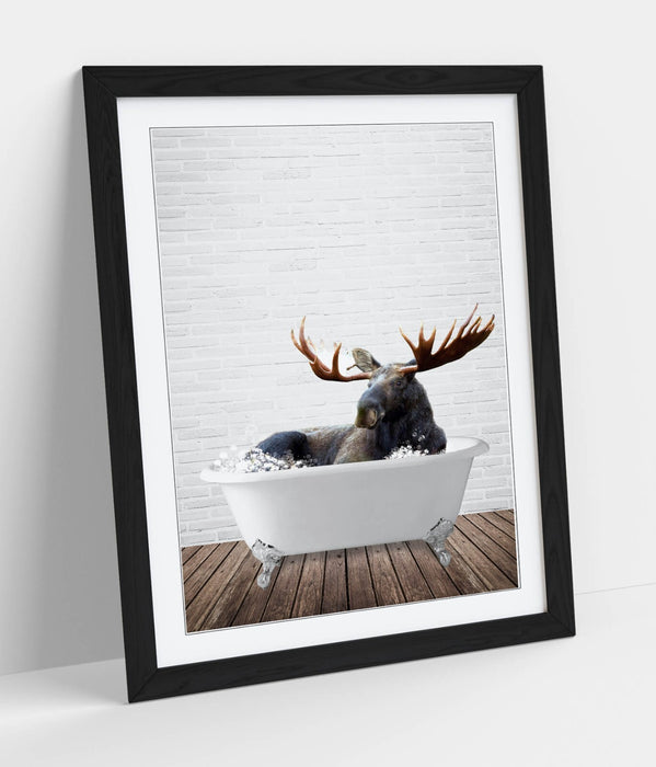 MOOSE IN BATHTUB -QUIRKY ART FRAMED POSTER PICTURE PRINT BATHROOM ARTWORK