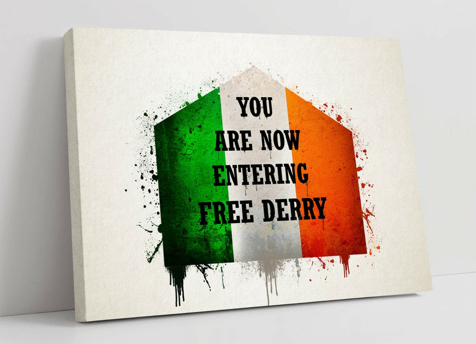 FREE DERRY CORNER IRISH FLAG SPLASH -CANVAS WALL ART PRINT ARTWORK DEEP FRAME