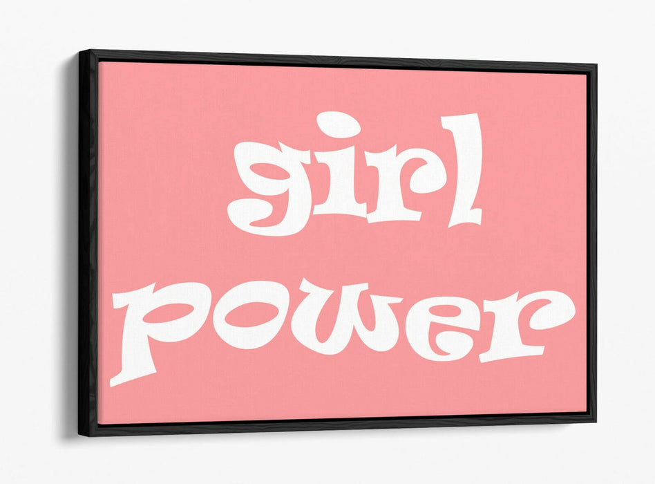 "GIRL POWER" GROOVY FEMINIST SLOGAN 2 -FLOAT EFFECT CANVAS WALL ART PRINT- WHITE