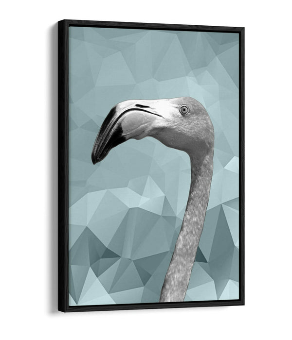 FLAMINGO DUCK EGG BLUE GEOMETRIC -FLOAT EFFECT CANVAS WALL ART PIC PRINT-