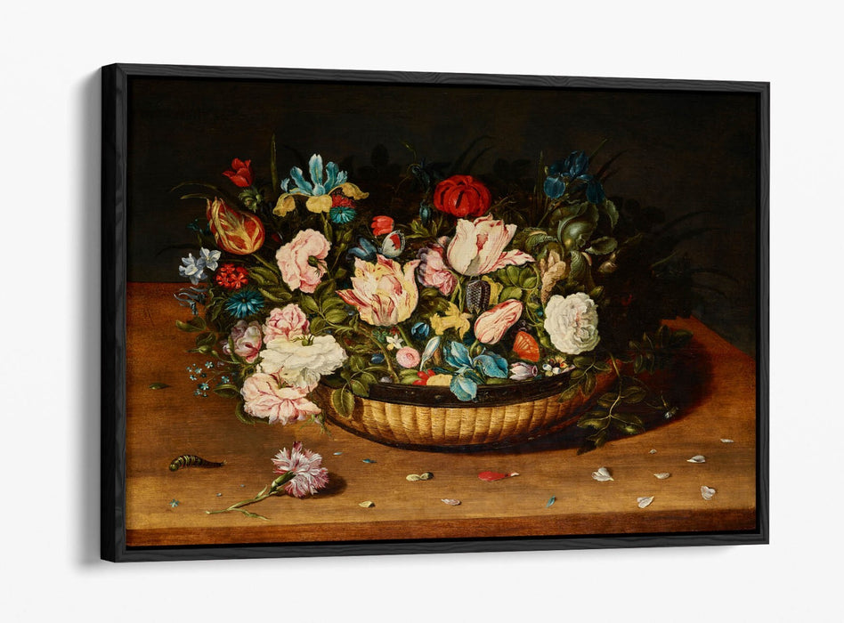 OSIAS BEERT, BASKET OF FLOWERS -FLOAT EFFECT CANVAS WALL ART PRINT