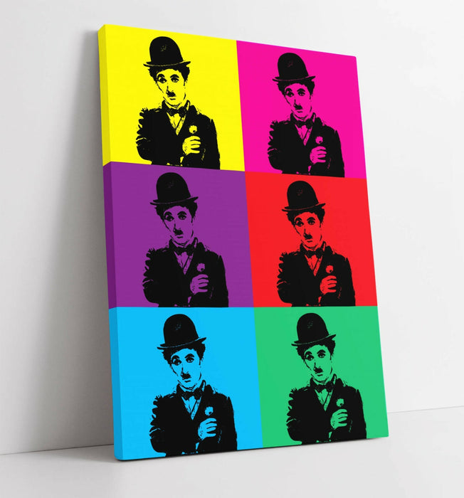 CHARLIE CHAPLIN COLOURFUL POP ART -CANVAS WALL ART PRINT ARTWORK FRAMED