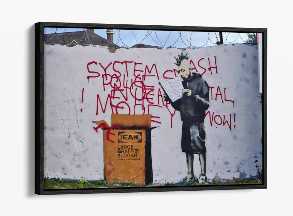 BANKSY IEAK -FLOAT EFFECT CANVAS WALL ART PIC PRINT- WHITE BROWN RED