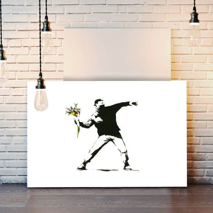 BANKSY - FLOWER CHUCKER THROWER - CANVAS STREET WALL ART PRINT ARTWORK