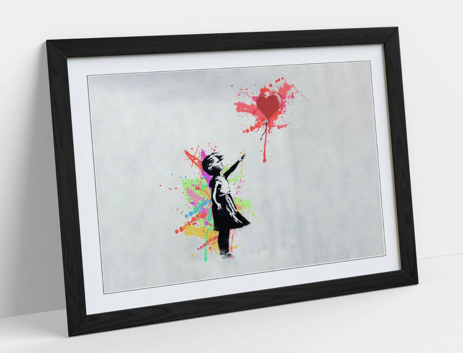 BANKSY, BALLOON GIRL RAINBOW SPLASH ART 2 -FRAMED WALL ART PICTURE PRINT