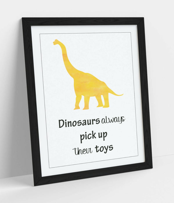 "DINOSAURS PICK UP TOYS" WATERCOLOUR NURSERY QUOTE-FRAMED WALL ART PICTURE PRINT