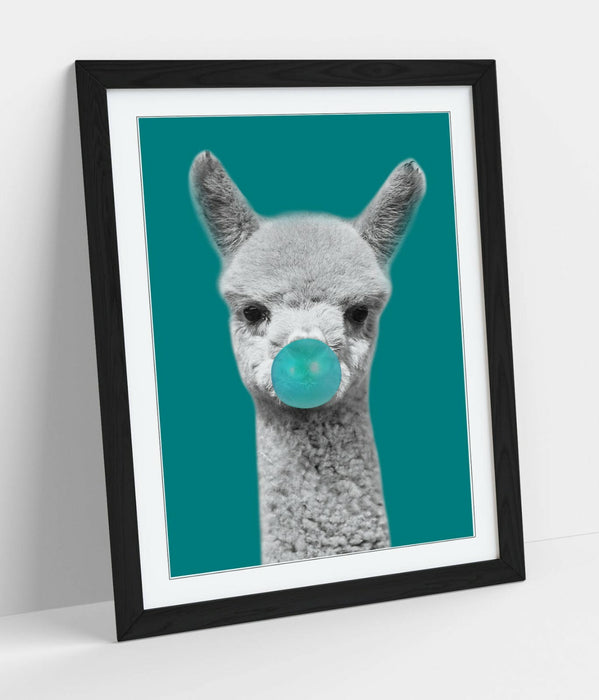 ALPACA BLACK WHITE TEAL BUBBLEGUM -FRAMED ART POSTER PICTURE PRINT ARTWORK