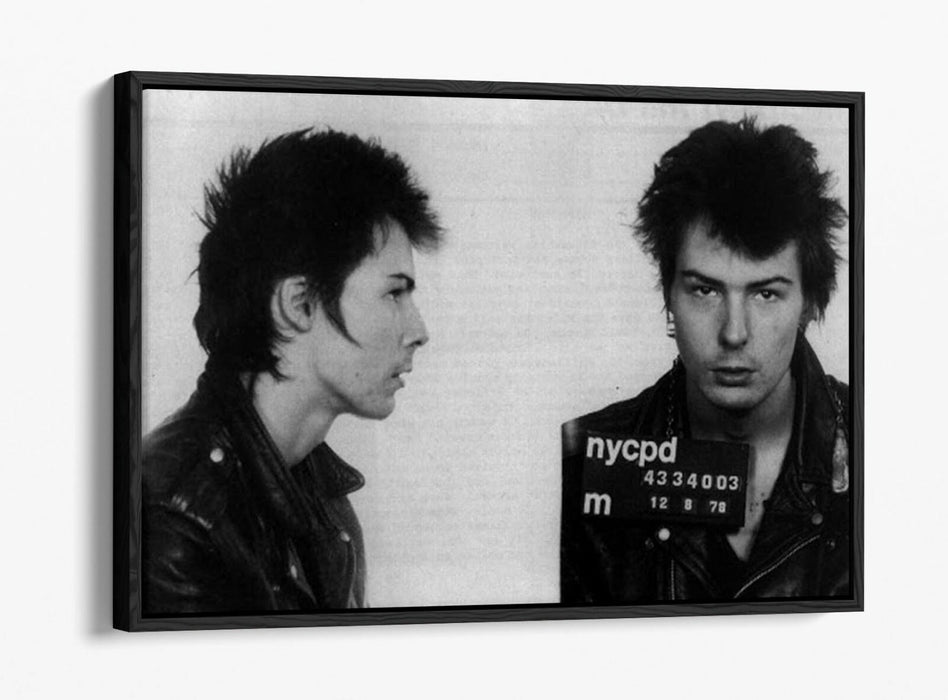 SID VICIOUS MUGSHOT 1 -FLOAT EFFECT CANVAS WALL ART PIC PRINT- BLACK & WHITE