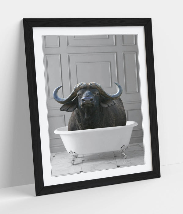 WATER BUFFALO IN BATHTUB -QUIRKY ART FRAMED POSTER PICTURE PRINT BATHROOM
