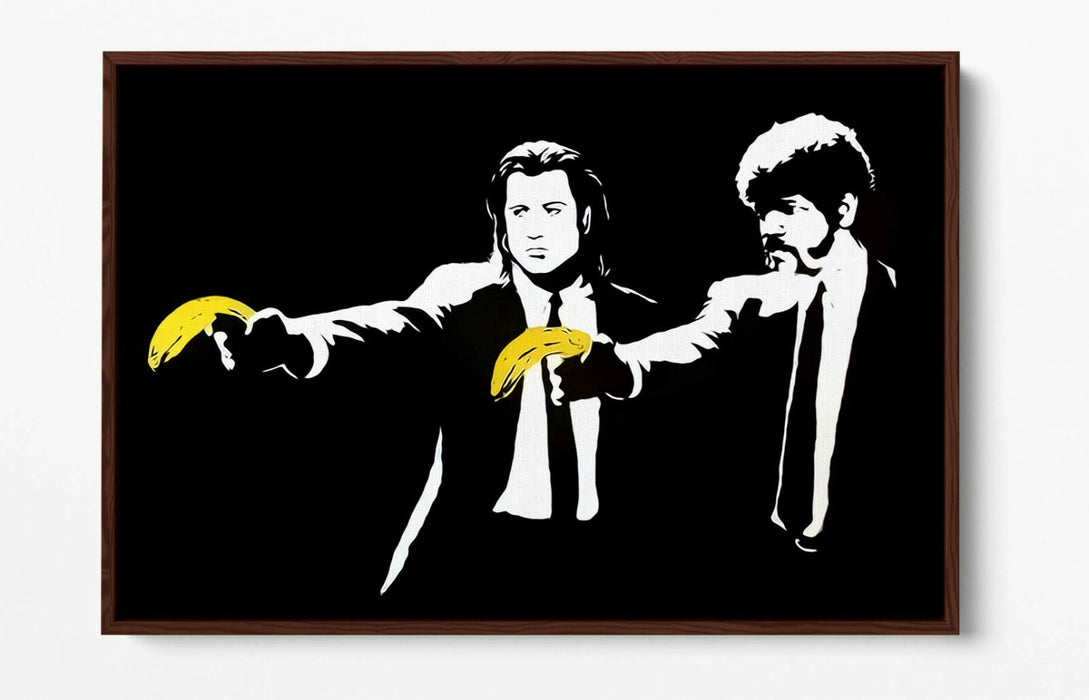 BANKSY PULP FICTION -FLOAT EFFECT CANVAS WALL ART PIC PRINT-YELLOW BLACK & WHITE