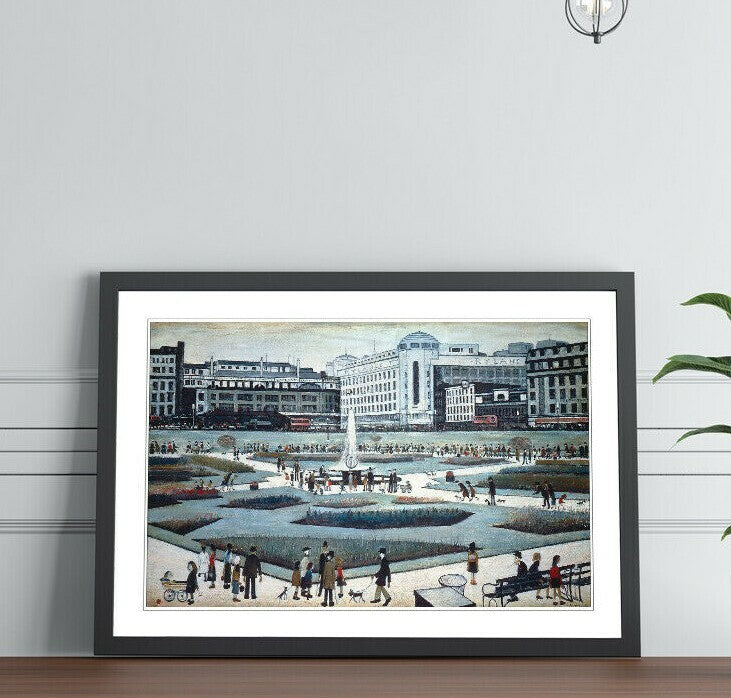 Piccadilly Gardens People FRAMED WALL ART PRINT PAINTING 4 SIZE LS Lowry Style