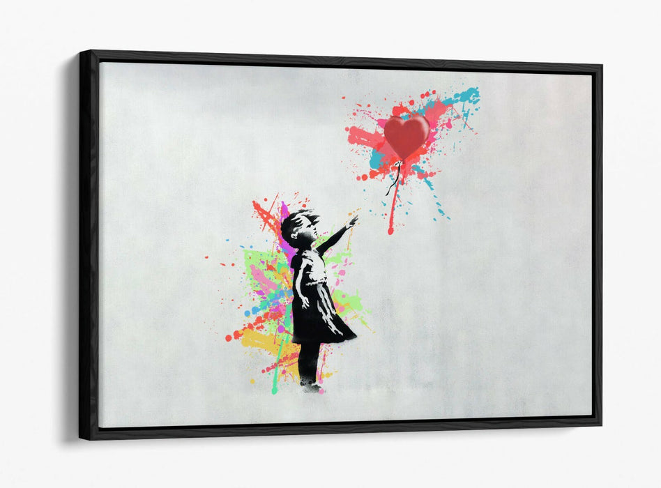 BANKSY, BALLOON GIRL RAINBOW SPLASH ART -FLOAT EFFECT CANVAS WALL ART PRINT