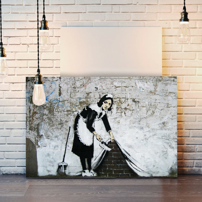 BANKSY - SWEEPER CANVAS ART PRINT ARTWORK DEEP FRAMED