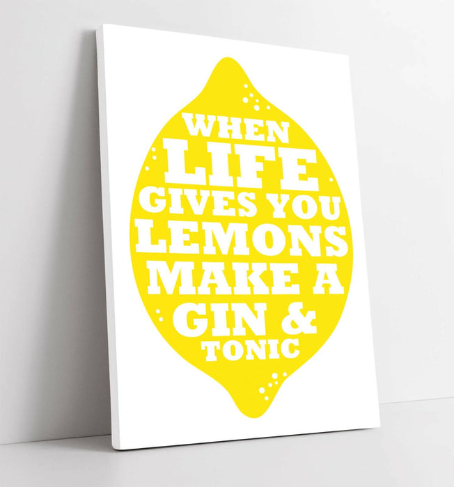 "LIFE LEMONS GIN & TONIC" FUNNY QUOTE KITCHEN -CANVAS WALL ART PICTURE PRINT