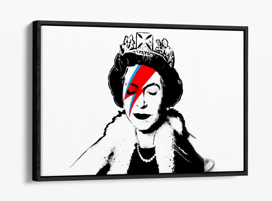 BANKSY QUEEN DAVID BOWIE -FLOAT EFFECT CANVAS WALL ART PIC PRINT- BLACK & WHITE