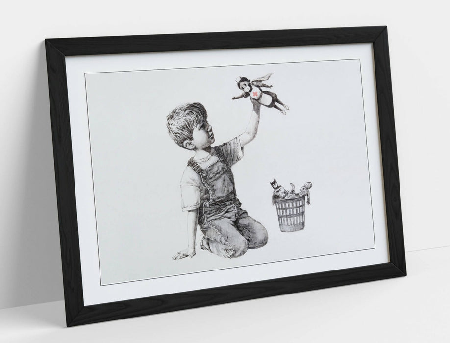 BANKSY SUPER NURSE GAME CHANGER -ART FRAMED POSTER PICTURE PRINT ARTWORK- GREY